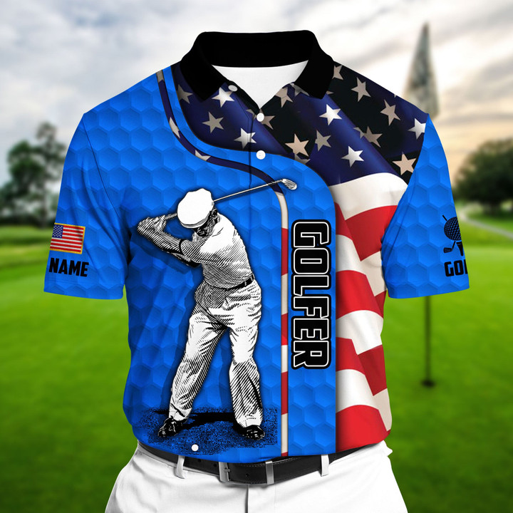 Golf Polo Shirt Premium Waving American Flag Old Man Golf Polo Shirts Multicolor Personalized Golf Shirt Patriotic Golf Shirt For Men