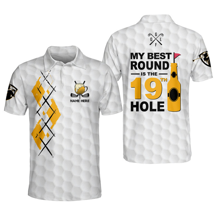 Personalized Funny Golf Shirts for Men My Best Round Is The 19th Hole Golf and Beer Shirts Short Sleeve Polos Dry Fit GOLF-157 - 1