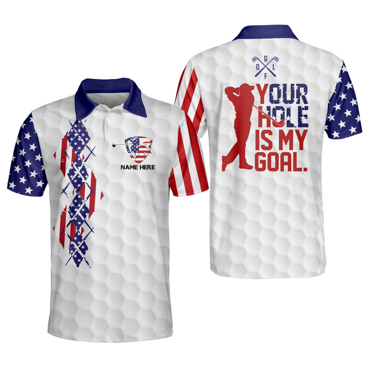 Personalized Patriotic Golf Polo For Men American Flag Golf Polo Your Hole Is My Goal Mens Golf Shirts Short Sleeve Polos GOLF-204 - 1