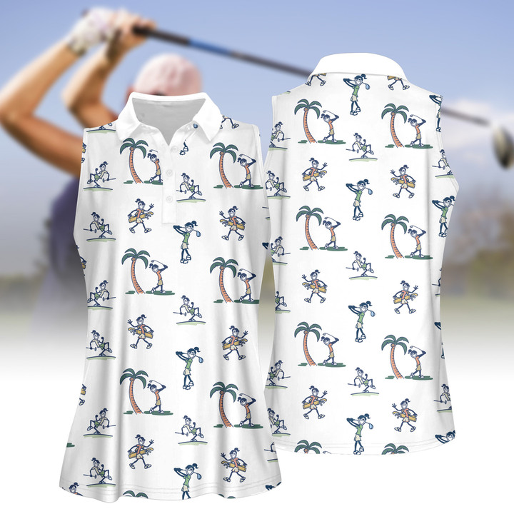 Seamless Palm Tree Golf Women Short Sleeve Polo Shirt Sleeveless Polo Shirt