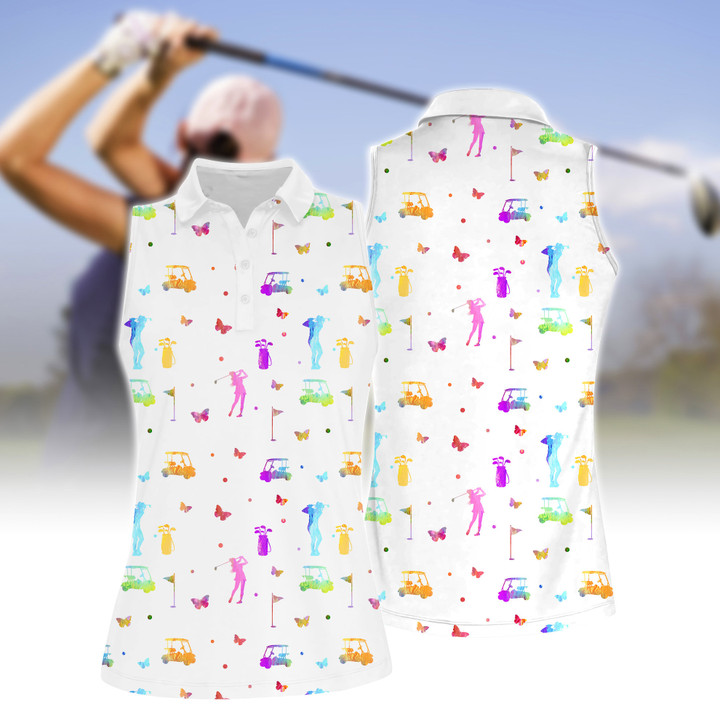 Golf Silhouette Butterflies Water Color WOMEN SHORT SLEEVE POLO SHIRT SLEEVELESS POLO SHIRT