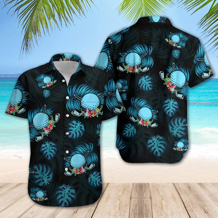 Golf Leaf Palm Dark Shirt Regular Fit Short Sleeve Slim Fit Casual Full Print Shirt - 1