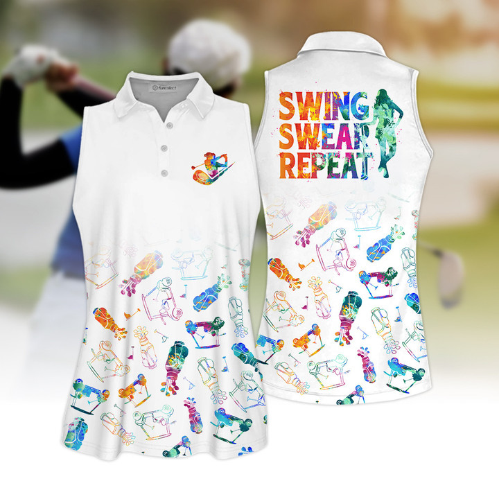 Golf Pattern Swing swear repeat Sleeveless Polo Shirt Sleeveless Zipper Polo Shirt or Long Sleeve Polo Shirt