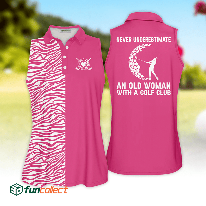 Never Underestimate An Old Woman With A Gold Club Colorfun Golf Polo Shirt For Woman