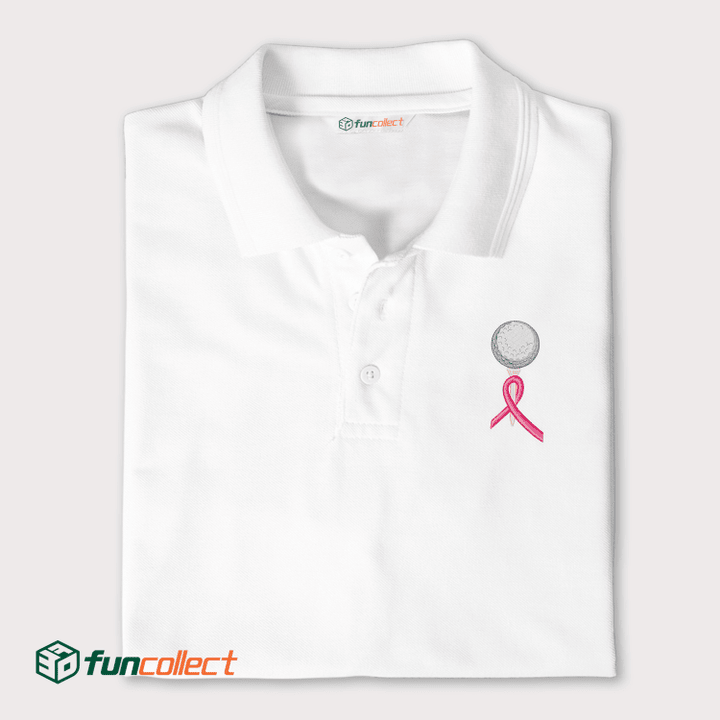 Pink Ribbon Golf Embroidery Polo Shirts For Women or Men
