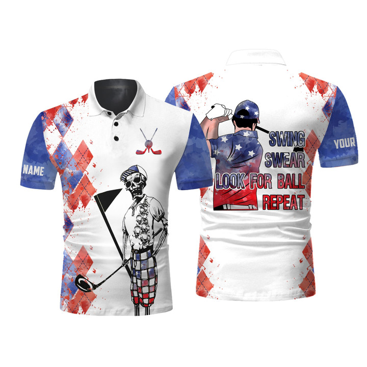 American Flag 4Th July Golf Polo Shirt Swing Swear Look For Ball Repeat Custom Name Golf Gifts For Men