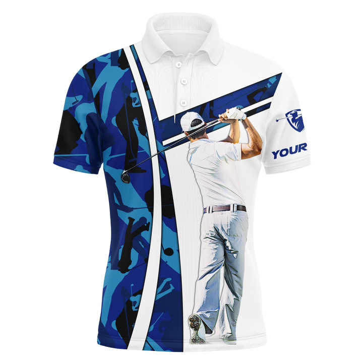 Personalized Blue Camo Mens Golf Polo Shirts Custom Name Golf Outfit Men Golf Gift Ideas For Him