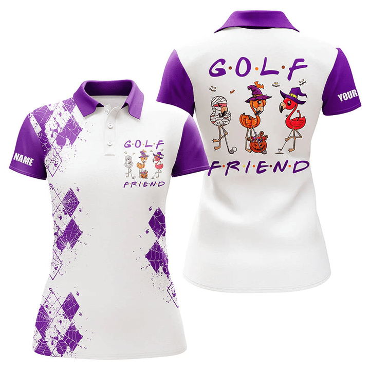 Funny halloween golf shirt custom women golf polo shirt - Flamingo golf friend Halloween purple shirt NQS3928 - 1