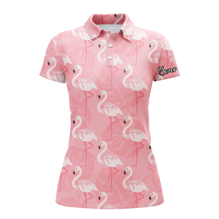 Women golf polo shirt pink flamingo pattern custom name polo shirts gift for women NQS3695 - 1
