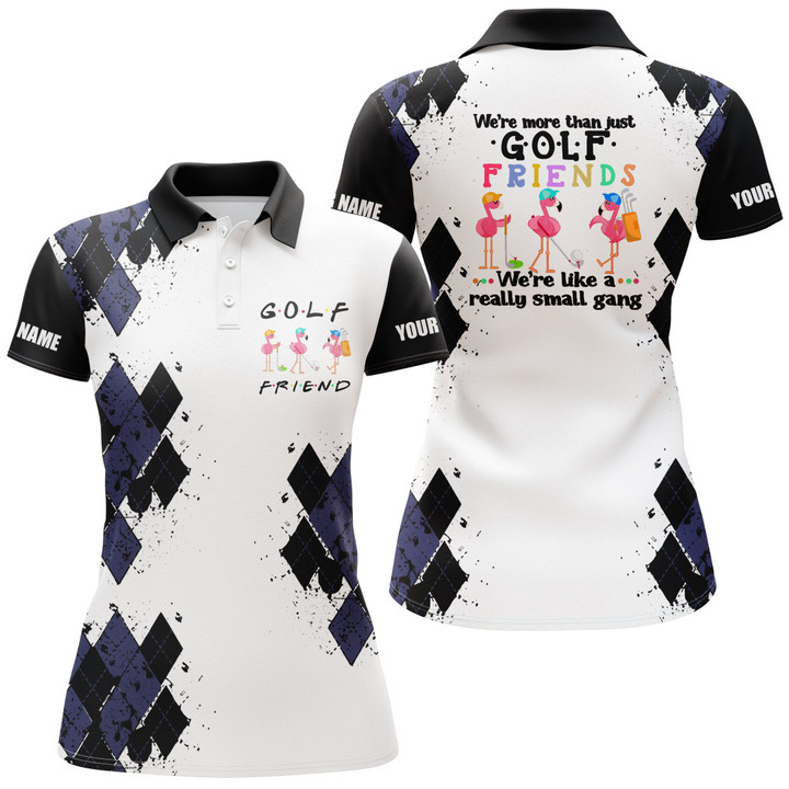 Womens golf polo shirt were more than just golf friends flamingo custom name funny golf shirt Black NQS3610 - 1