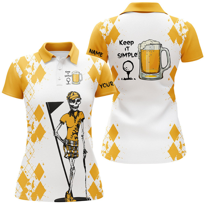 White Yellow womens golf shirt skull keep it simple Golf  beer custom name womens golf polo shirt NQS3703 - 1