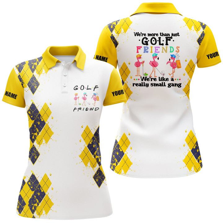 Womens golf polo shirt were more than just golf friends flamingo custom name funny golf shirt Yellow NQS3792 - 1