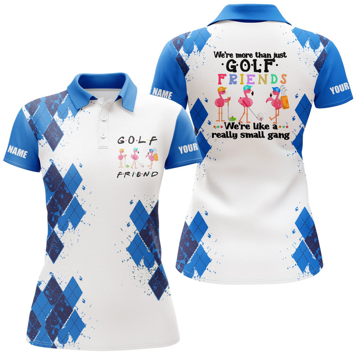 Womens golf polo shirt were more than just golf friends flamingo custom name funny golf shirt Blue NQS3612 - 1