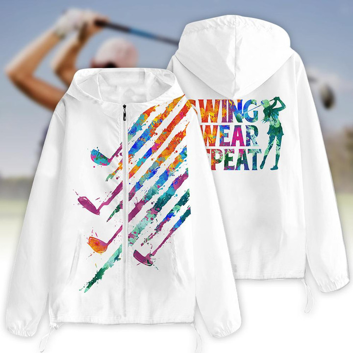 Womens Golf Windbreaker Jacket Shirt Swing Swear Repeat Watercolor Windbreaker Jacket Women Golf Shirt