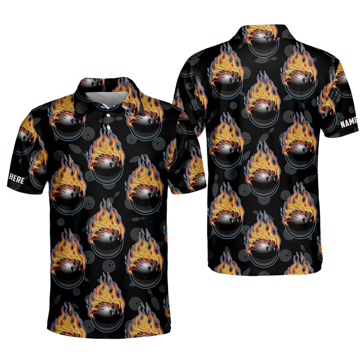 Custom Bowling Shirts for Men Flame Bowling Ball Polo Shirts Short Sleeve Funny Team Bowling Shirt BOWLING-034 - 1
