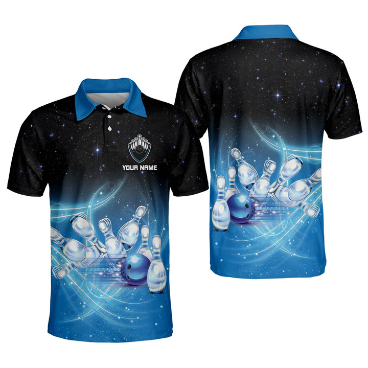 Custom Funny Bowling Shirts Mens Bowling Polo Shirts Short Sleeve Galaxy Personalized Crazy Bowling Shirts for Men Funny BOWLING-096 - 1