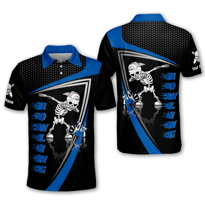 Custom Skull Bowling Shirts for Men Retro Mens Bowling Polo Shirts Short Sleeve Custom Bowling Shirts with Name BOWLING-135 - 1