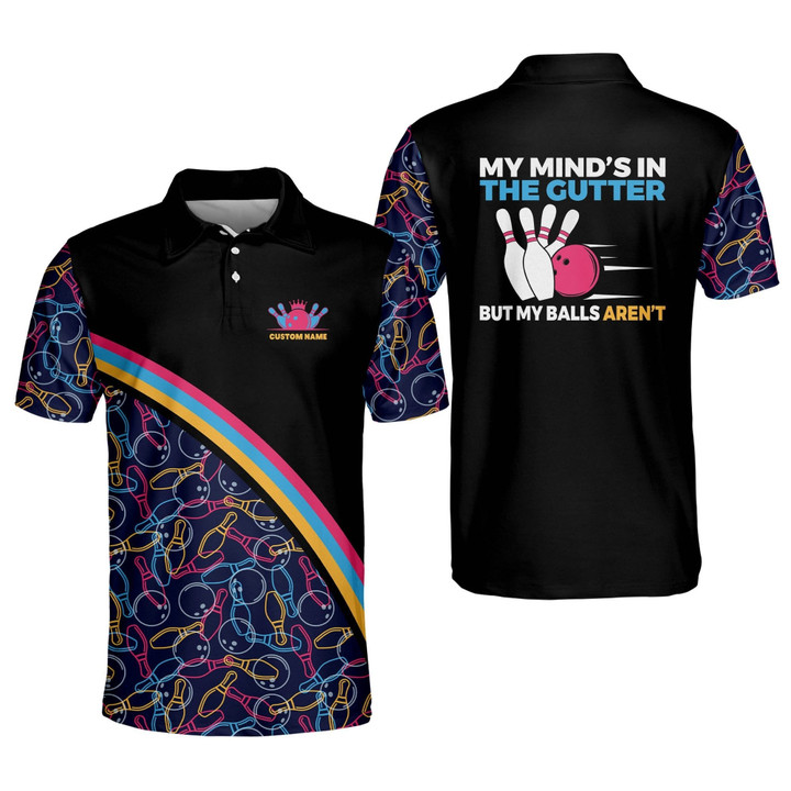 Custom Crazy Bowling Shirt For Men My Minds In The Gutter Bowling Polo Shirts Short Sleeve Funny Bowling Team Polo BOWLING-022 - 1