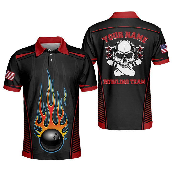Custom Bowling Shirts for Men Mens Bowling Shirts Short Sleeve Skull Flames Bowling Shirts Crazy Bowling Team Shirt BOWLING-045 - 1