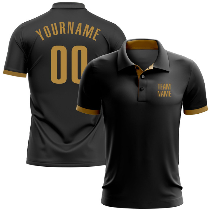 Custom Black Old Gold Performance Golf Polo Shirt