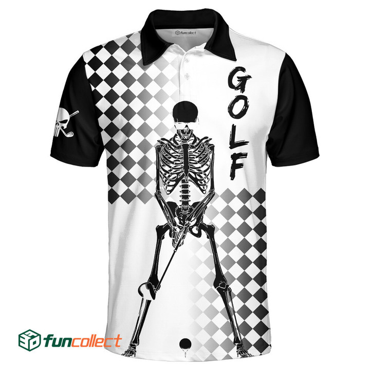 Mens Golf Polo Shirt Golf Skull Black Short Sleeve Polo Shirt Golf Shirt For Men