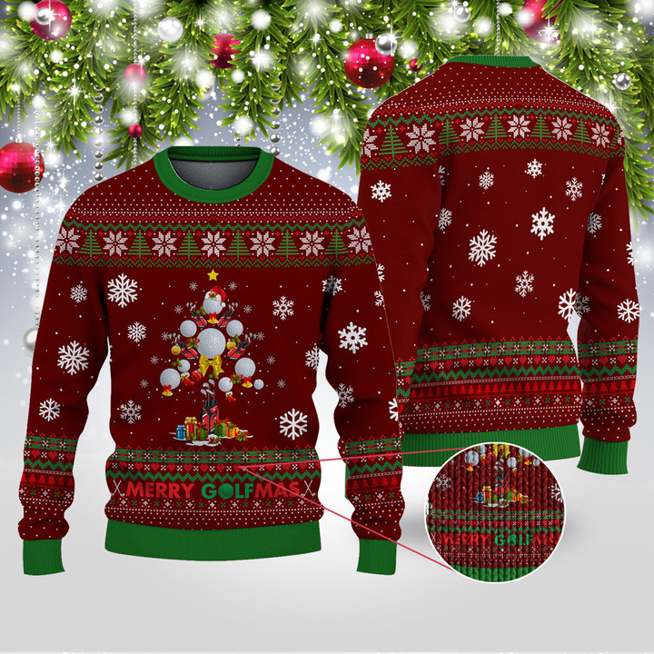 Golfer Mery GolfMas Pine Golf Red Green Ugly Sweater For Men Women Holiday Sweater