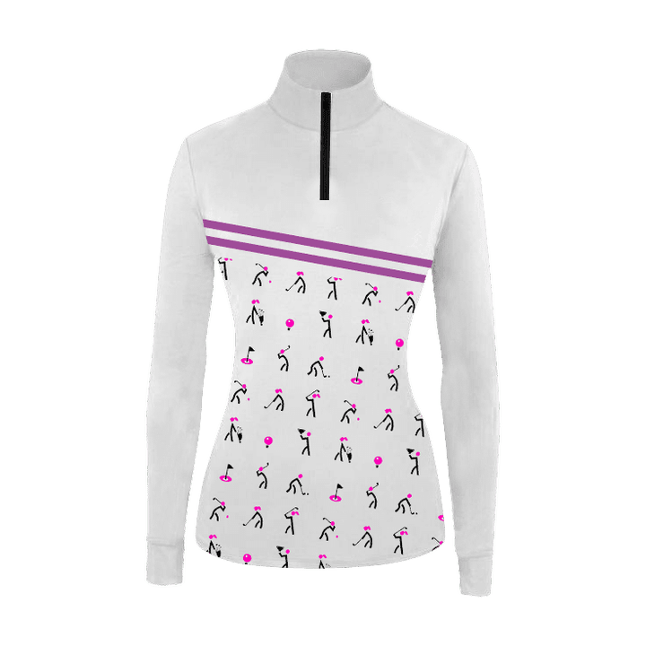 Womens Long Sleeve Golf Polo Shirt Pattern Pink LOve Golf
