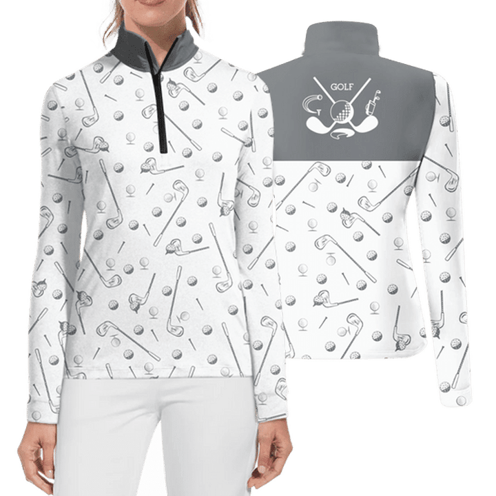 Womens Golf Print Long Sleeve Golf Polo Casual Shirt