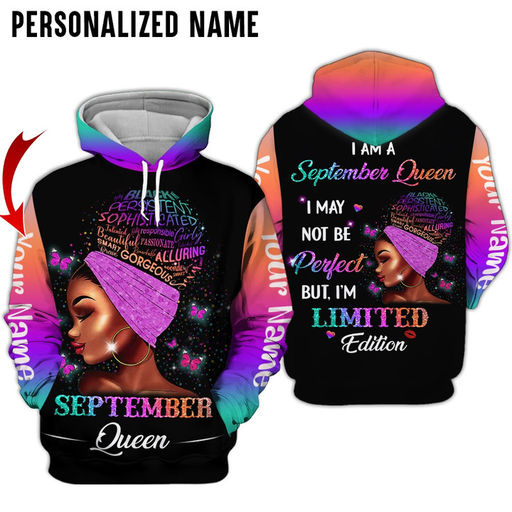 Personalized Name Birthday Outfit September Girl Colorfun Black Women All Over Printed Birthday Shirt