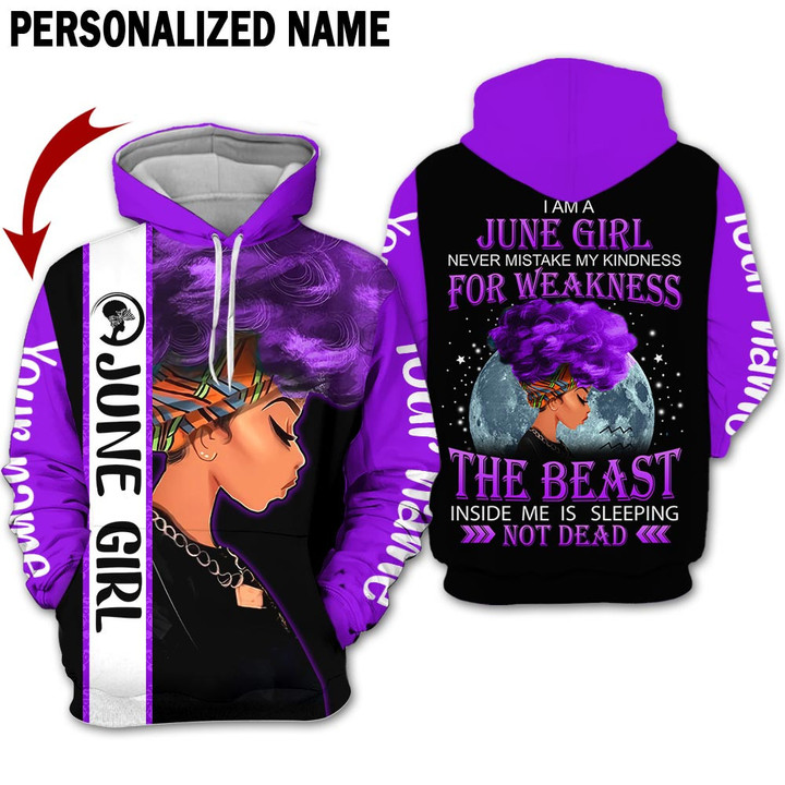 Personalized Name Birthday Outfit June Girl Black Purple Not Dead All Over Printed Birthday Shirt