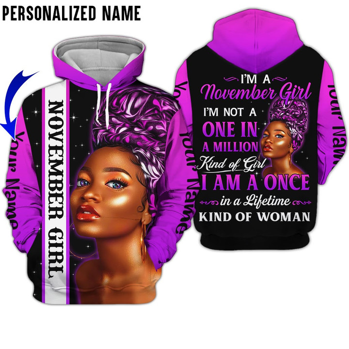 Personalized Name Birthday Outfit November Girl  Kind Of Woman Purple All Over Printed Birthday Shirt