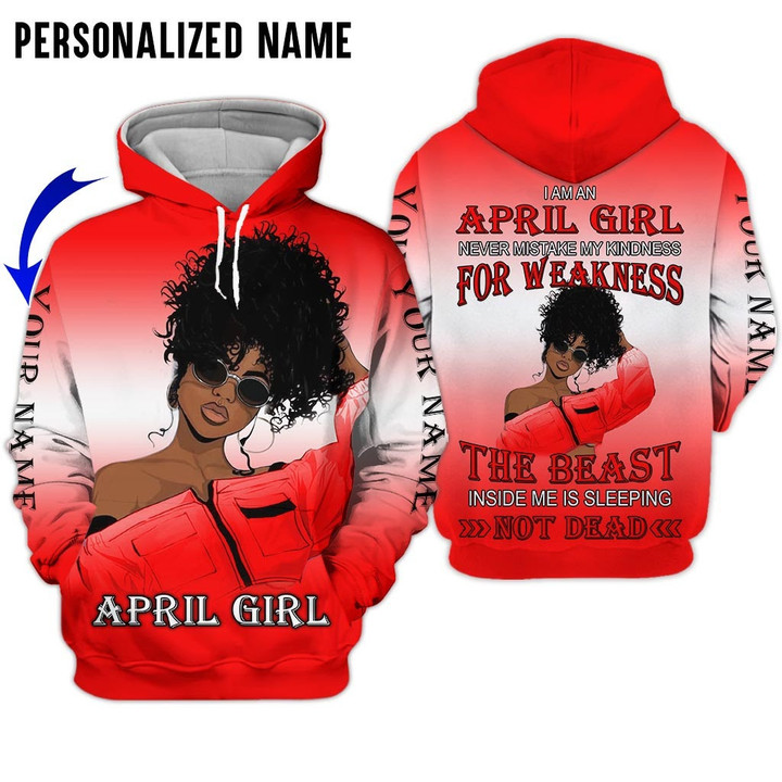 Personalized Name Birthday Outfit April Girl The Best Black Women Red All Over Printed Birthday Shirt