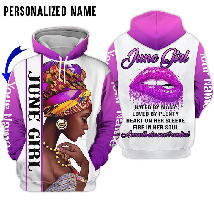 Personalized Name Birthday Outfit June Girl Black Woman Each All Over Over Prined Birthday Shirt