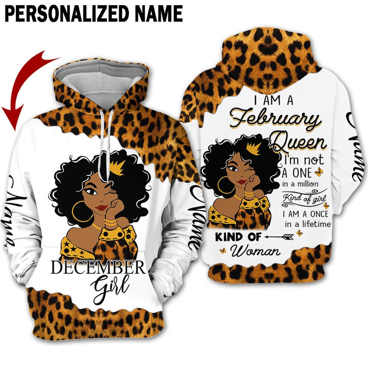 Personalized Name Birthday Outfit February Girl Leopard Skin Yellow Kind Of Woman All Over Printed Birthday Shirt