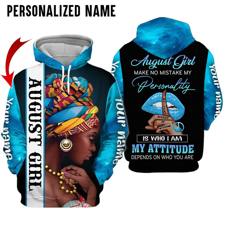 Personalized Name Birthday Outfit August Girl  Kind Of Woman Blue All Over Printed Birthday Shirt