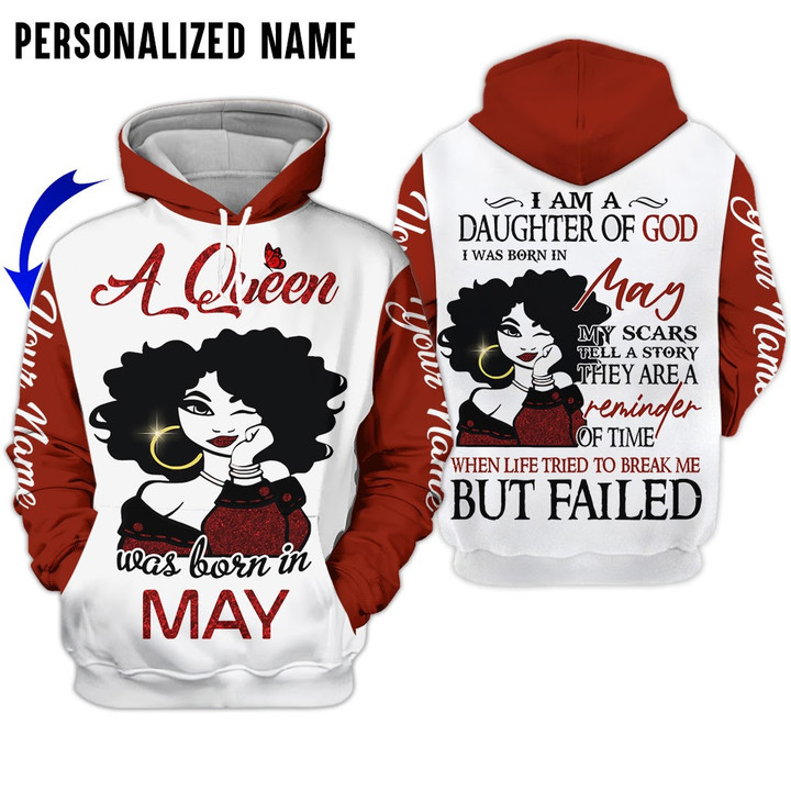 Personalized Name Birthday Outfit May Girl But Failed Women Black All Over Printed Birthday Shirt