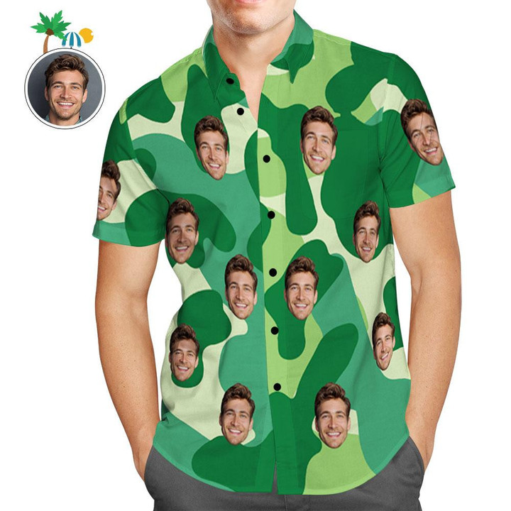 Custom Hawaiian Shirts Sea Green Camouflage Personalized Aloha Beach Shirt For Men - 1