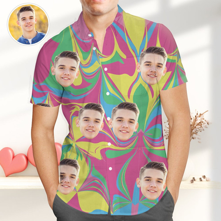 Personalized Photo Hawaiian Shirt Colorful Short Sleeve Hawaiian Shirt Great Valentines Gift - 1
