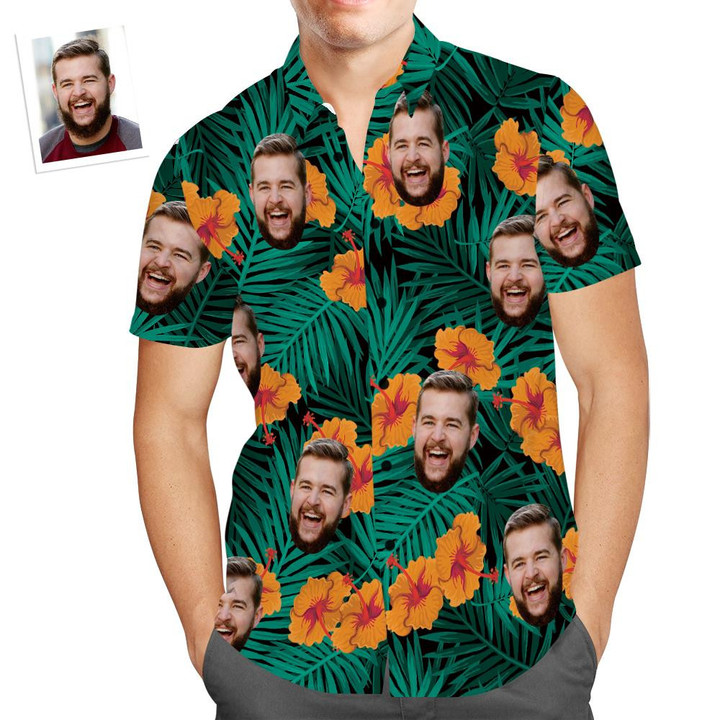 Custom Face Hawaiian Shirt Hibiscus Flower Funny Beach Shirt Gift for Men - 1