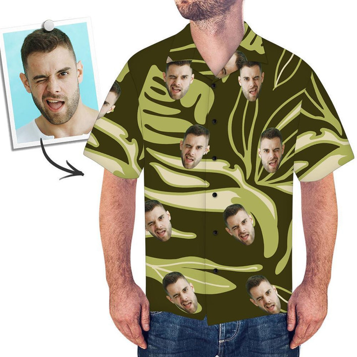 Custom Face Shirt Mens Hawaiian Shirt Dark Green - 1