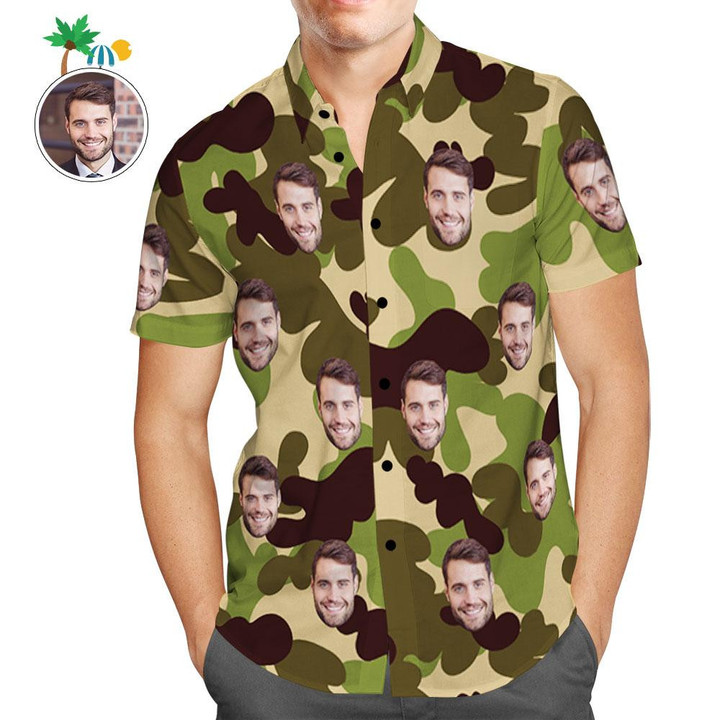 Custom Hawaiian Shirts Olive Drab Camouflage Personalized Aloha Beach Shirt For Men - 1