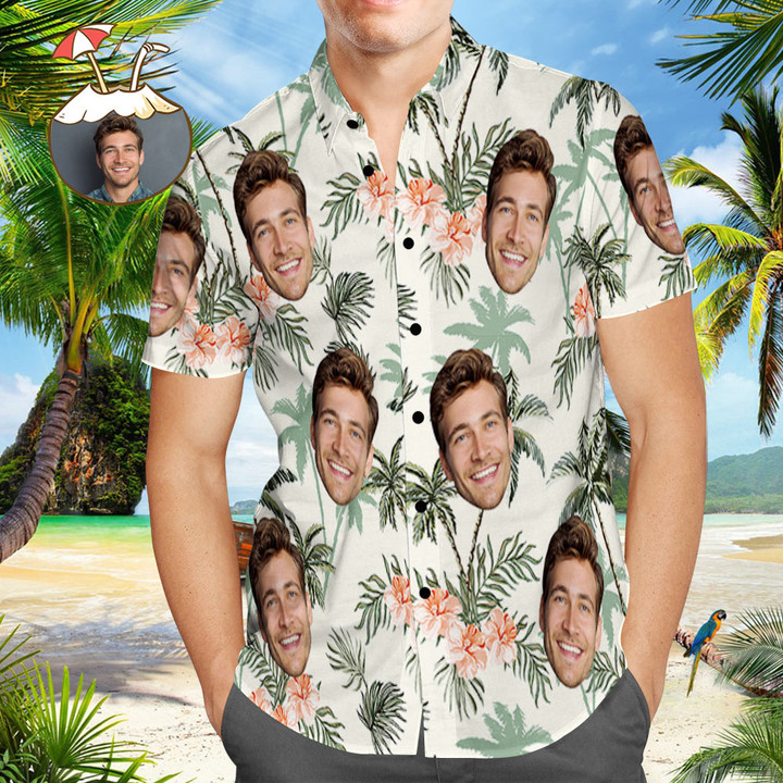Vintage Hawaiian Beach Shirts with Custom Photo  Print Button-Down Shirt - 1