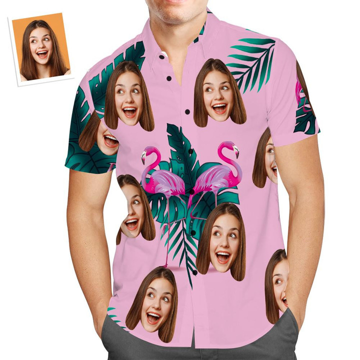Custom Face Hawaiian Shirt Funny Flamingo Vacation Beach Shirt Gift for Men - 1