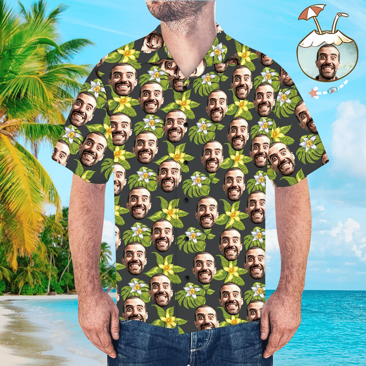 Custom Face Shirt Mens Hawaiian Shirt Flower - 1