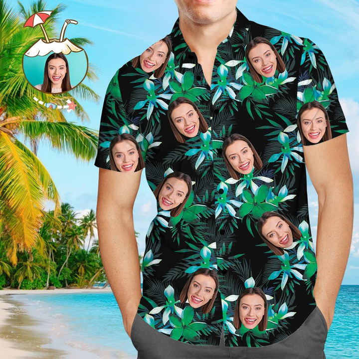 Custom Face All Over Print Hawaiian Shirt Cool leaves - 1