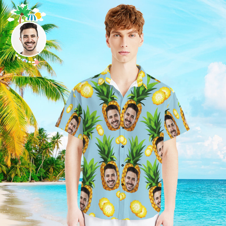 Custom Photo Shirt with Text Mens Hawaiian Shirt Big Pineapple - 1