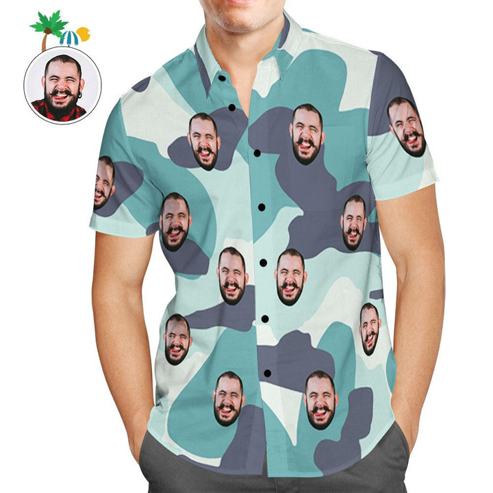 Custom Hawaiian Shirts Turquoise Camouflage Personalized Aloha Beach Shirt For Men - 1