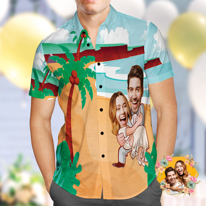 Personalized Photo Hawaiian Shirt Custom Coconut Beach Wedding Hawaiian Shirt - 1