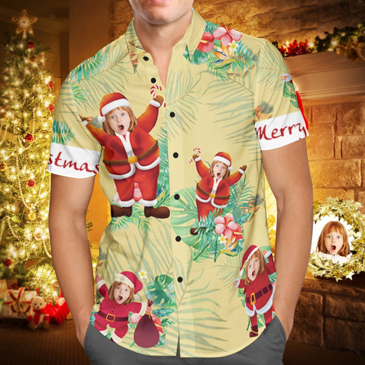 Custom Face Personalized Christmas Hawaiian Shirt Merry Christmas Santa Claus Holiday Gifts - 1