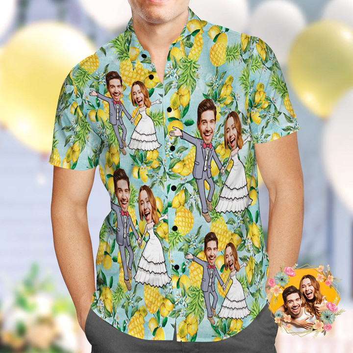 Custom Wedding Hawaiian Shirt Funny Pineapple Couple Face Hawaiian Shirt - 1